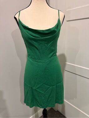 Sun-Deh Aritzia Green Cowl Neck Mini Dress with Spaghetti Straps